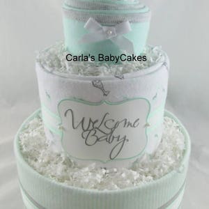 Baby diaper cake, Baby shower gift, Baby shower decoration, New mom gift, Baby sprinkle gift, Baby gift ideas, Neutral diaper cake image 5