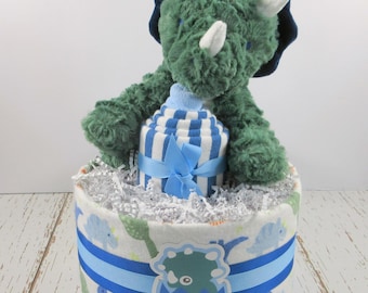 Dinosaur Diaper Cake: Plush Dino Baby Shower Centerpiece