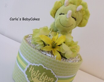 Dinosaur diaper cake, Neutral diaper cake, Baby diaper cake, Baby shower centerpiece, Baby gift ideas, Baby shower gift, New mom gift