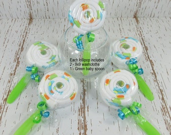 Double Washcloth Lollipop, Baby Shower Favor, Baby Washcloth Gift, Baby Washcloth Lollipop, New Mom Gift, New Baby Gift, Baby shower decor