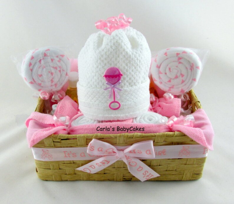Baby Shower Gift Basket Baby Diaper Cake Baby Washcloth Gift Etsy