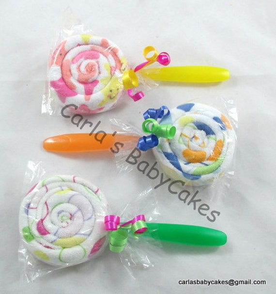 Baby Shower Gift for Girl Or Boy Lot of 6 Lollipops spoons and washcloths 
