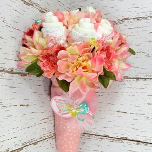 Baby Floral Bouquet, Baby Shower Bouquet, New Mom Gift, Baby shower decoration, Unique baby gift, Baby diaper gift, New baby gift image 10