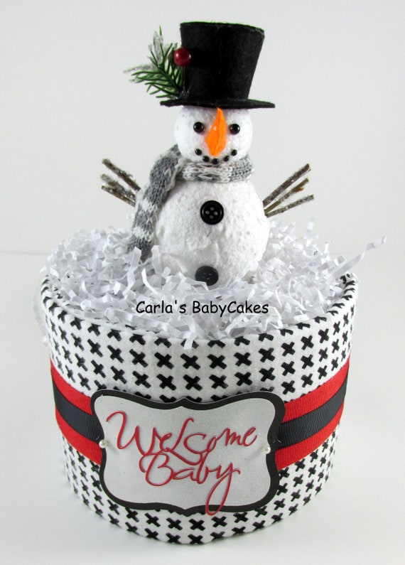 snowman diaper cake