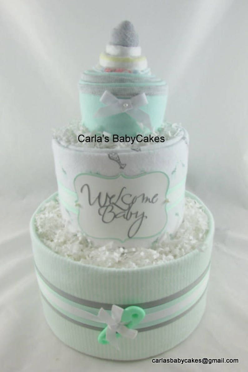 Baby diaper cake, Baby shower gift, Baby shower decoration, New mom gift, Baby sprinkle gift, Baby gift ideas, Neutral diaper cake image 6