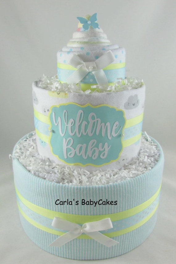 Baby diaper cake, Baby shower gift, Baby shower centerpiece decoration, New mom gift, Baby gift ideas, Welcome diaper cake, New baby gift Il_570xn