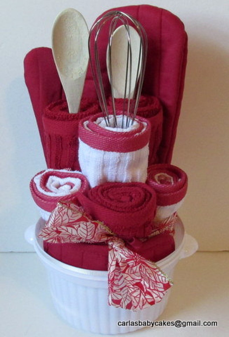 Red Kitchen Towel Cake Housewarming Gift Bridal Shower Etsy