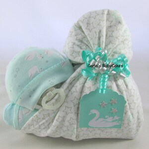 Stork Bundle Diaper Cake, Baby Shower Gift, Swan Theme