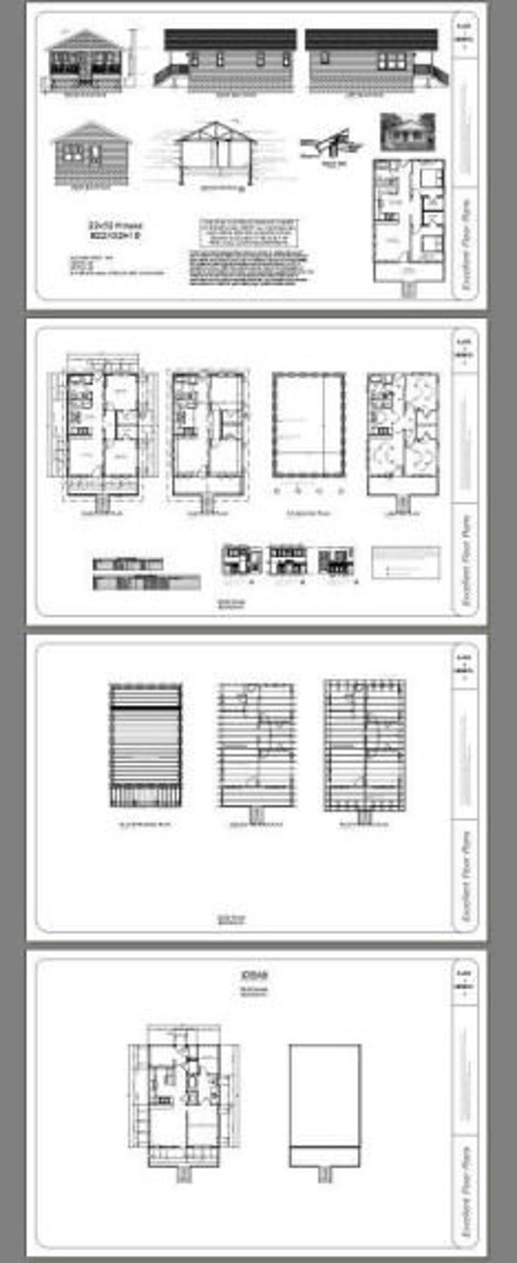 22x32 House 2 Bedroom 1 Bath 704 Sq Ft Pdf Floor Plan Instant Download Model 1b