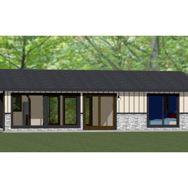 36x20 House -- 1-Bedroom 1-Bath -- 720 sq ft -- PDF Floor Plan -- Instant Download -- Model 1C