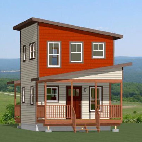 16x16 House -- 1-Bedroom 1.5-Bath -- 465 sq ft -- PDF Floor Plan -- Instant Download -- Model 2D
