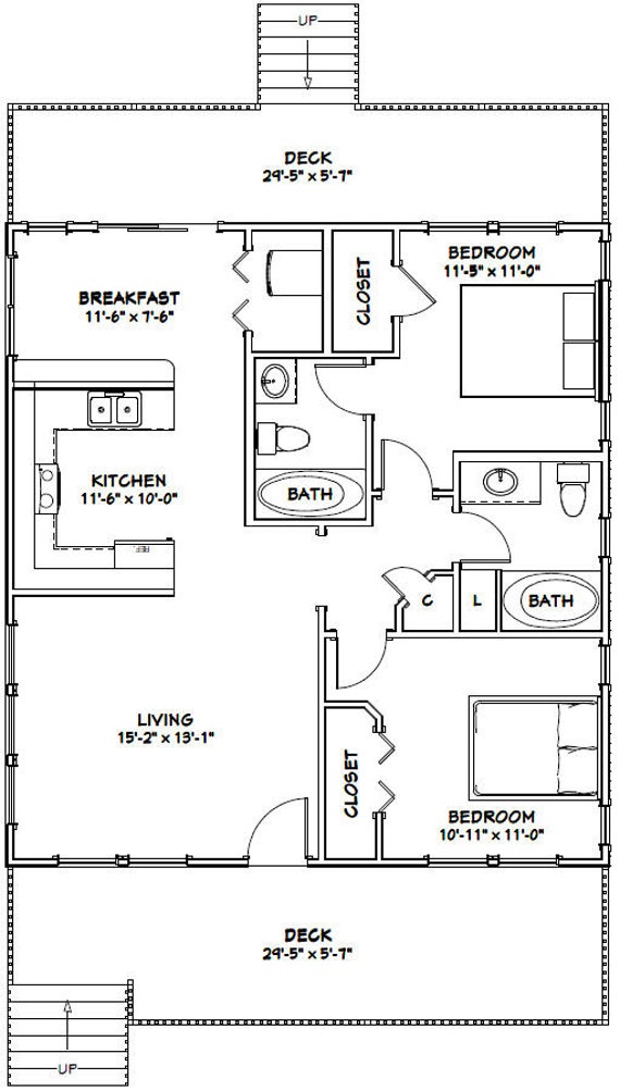 30x32 House 2 Bedroom 2 Bath 960 Sq Ft Pdf Floor Plan Etsy
