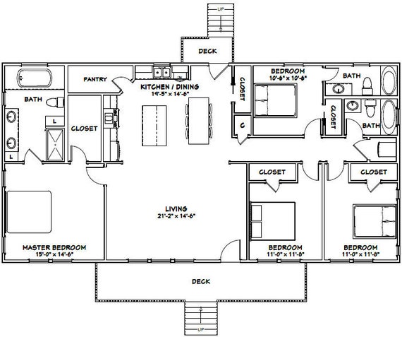 60x30 House 4 Bedroom 3 Bath 1800 Sq Ft Pdf Floor Etsy 60x30 House 4 Bedroom 3 Bath 1800 Sq Ft Pdf Floor Etsy