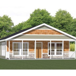 28x36 House -- 3-Bedroom 2-Bath -- 1,008 sq ft -- PDF Floor Plan -- Instant Download -- Model 1G