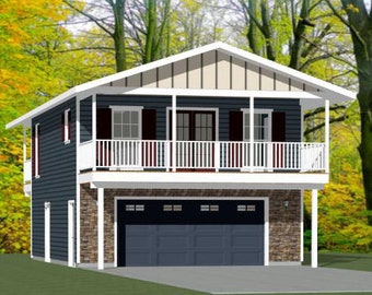 24x32 House -- 1 Bedroom 1.5 Bath -- 830 sq ft -- PDF Floor Plan -- Instant Download -- Model 8B