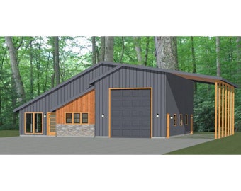 46x48 Haus – 1 Schlafzimmer, 1,5 Bäder – 1.157 Quadratfuß – PDF-Grundriss – Sofortiger Download – Modell 3B
