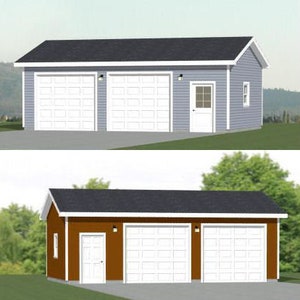 30x20 2-Car Garages -- 600 sq ft -- 9ft Walls -- PDF Floor Plan -- Instant Download -- Models 1 and 1D