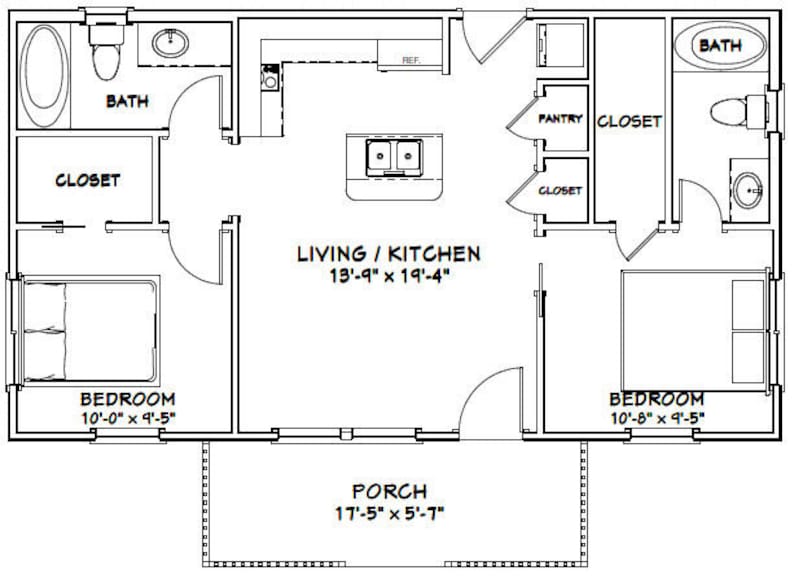 36x20 House 2 Bedroom 2 Bath 720 Sq Ft PDF Floor Plan Etsy 36x20 House 2 Bedroom 2 Bath 720 Sq Ft PDF Floor Plan Etsy