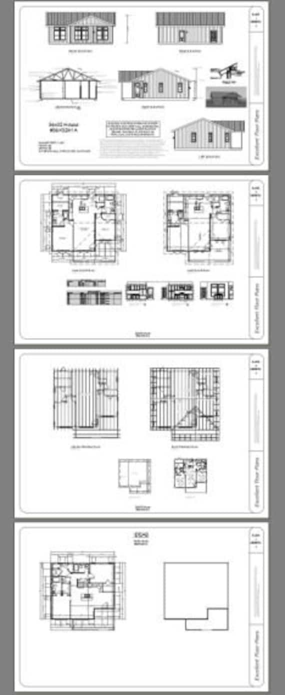 36x32 House -- 2-bedroom 2-bath -- 1,082 Sq Ft -- PDF Floor Plan