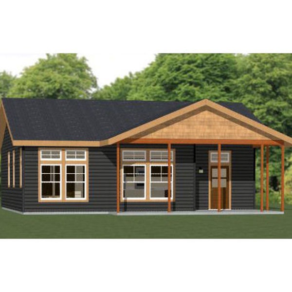 36x32 House -- 2-Bedroom 2-Bath -- 1,082 sq ft -- PDF Floor Plan -- Instant Download -- Model 1B