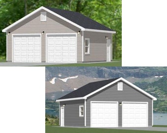 24x24 2-Car Garages -- 576 sq ft -- 9ft Walls -- PDF Floor Plan -- Instant Download -- Models 1 and 1H