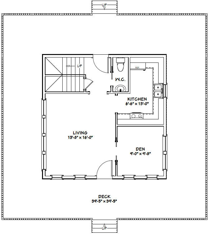 24x24 House 2 Bedroom 15 Bath 1059 Sq Ft Pdf Floor Etsy