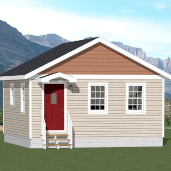 Casa pequeña 20x20 - 1 dormitorio 1 baño - 400 pies cuadrados - Plano de planta en PDF - Descarga instantánea - Modelo 1