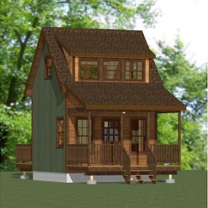 14x14 House -- 1-Bedroom 1-Bath -- 343 sq ft -- PDF Floor Plan -- Instant Download -- Model 3A