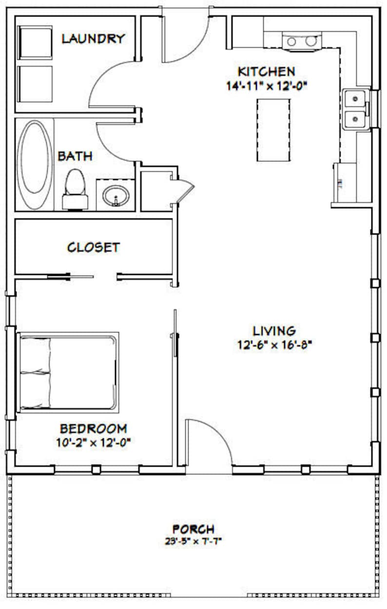 24x30 House 1-Bedroom 1-Bath 720 sq ft PDF Floor Plan | Etsy