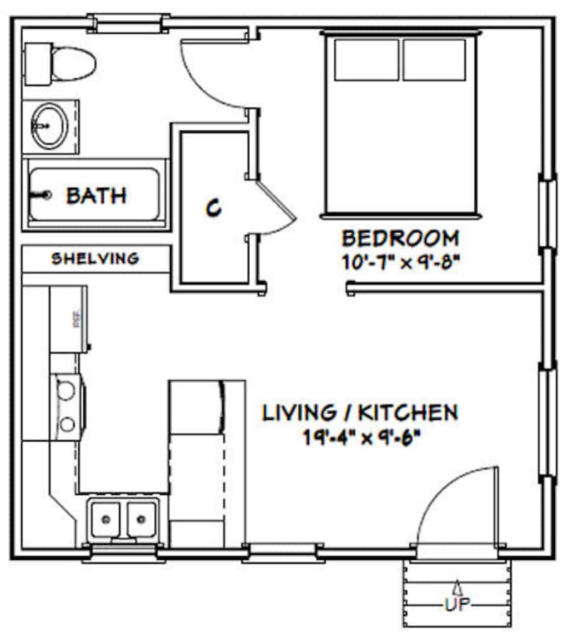 20x20 Tiny House 1 Bedroom 1 Bath 400 Sq Ft Pdf Floor Etsy