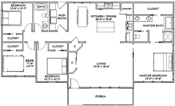 60x30 House 4 Bedroom 2 Bath 1800 Sq Ft Pdf Floor Etsy 60x30 House 4 Bedroom 2 Bath 1800 Sq Ft Pdf Floor Etsy