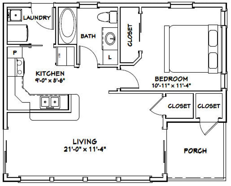 30x24 House 1Bedroom 1Bath 657 sq ft PDF Floor Plan Etsy
