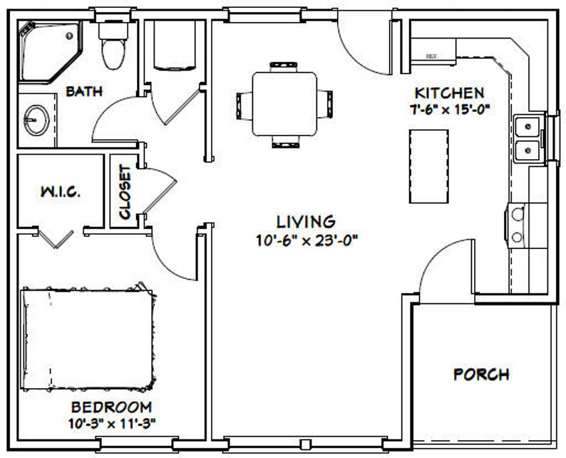 30x24 House 1-bedroom 1-bath 657 Sq Ft PDF Floor Plan - Etsy