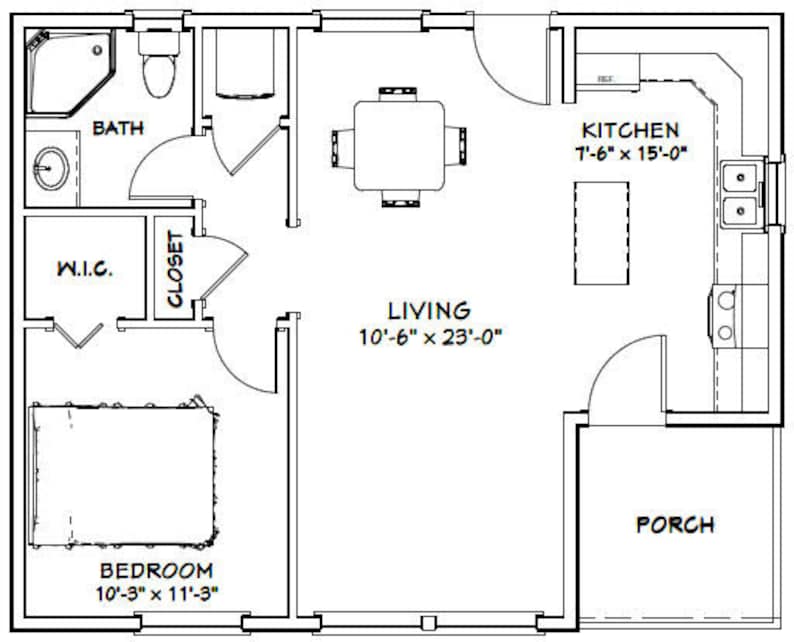 30x24 House 1-bedroom 1-bath 657 Sq Ft PDF Floor Plan - Etsy