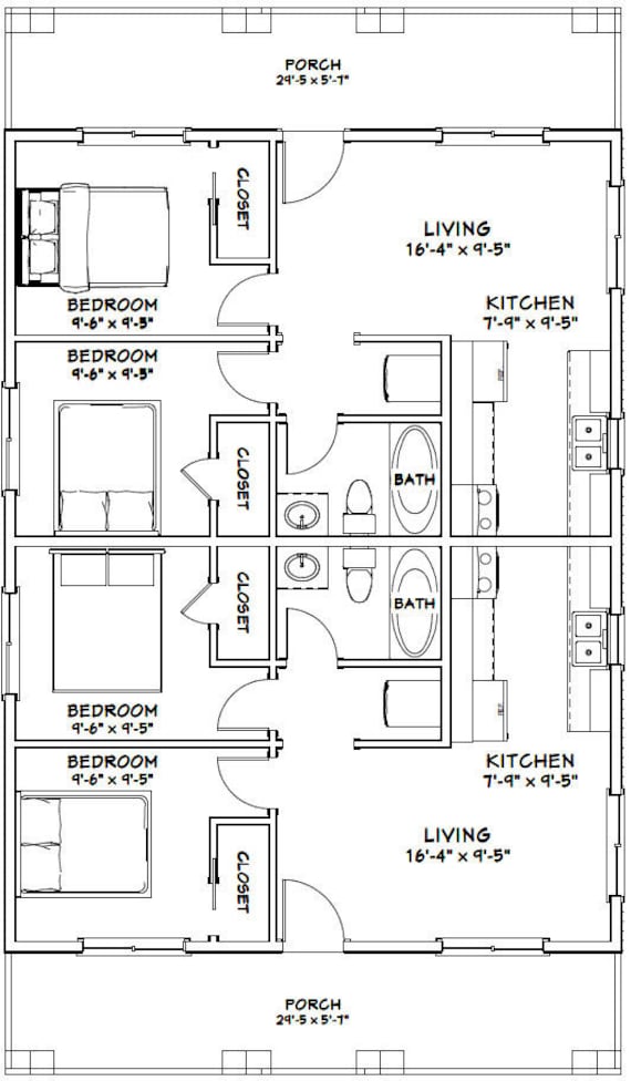 30x40 Duplex 10 Sq Ft Pdf Floor Plan Instant Etsy