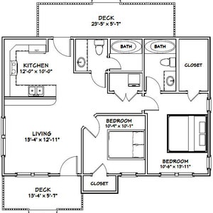 36x24 House 2-bedroom 2-bath 884 Sq Ft PDF Floor Plan Instant Download ...