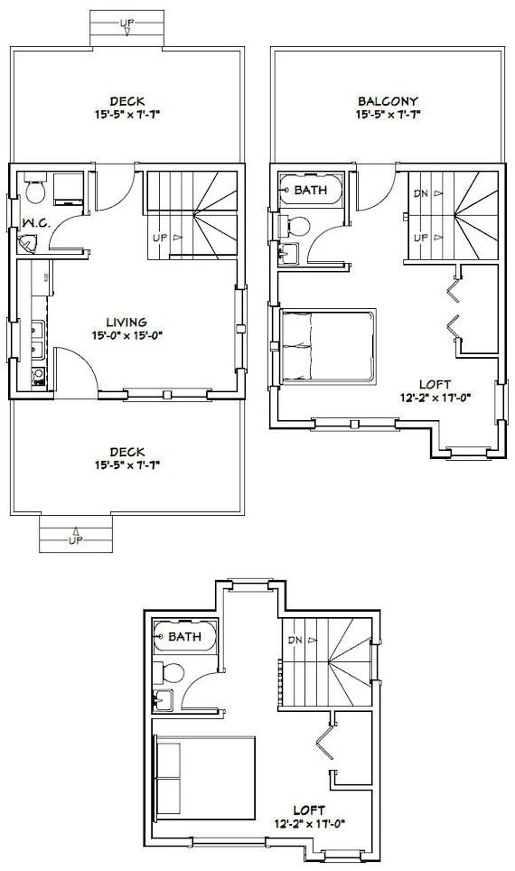 16x16 House 2 Bedroom 2 5 Bath 697 Sq Ft Pdf Floor Plan Instant Download Model 20a