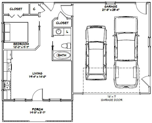 42x28 2car Garage 1,130 Sq Ft PDF Floor Plan Instant Download Model 1A
