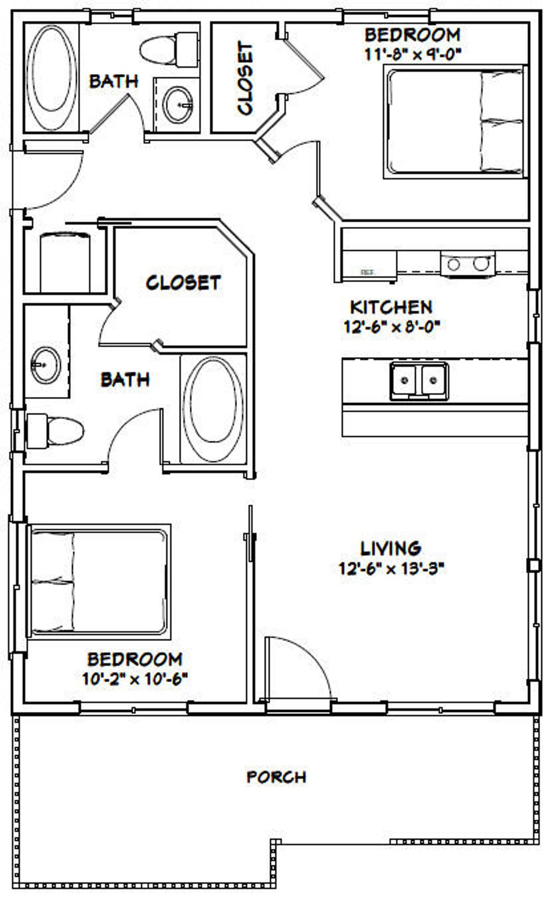 24x32 House 2 bedroom 1 bath 768 Sq Ft PDF Floor Plan Etsy 24x32 House 2 bedroom 1 bath 768 Sq Ft PDF Floor Plan Etsy