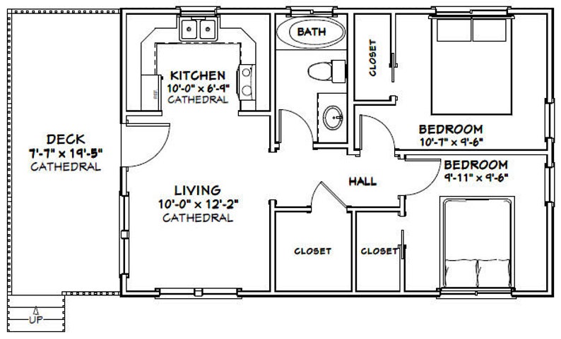 30x20 House 2Bedroom 1Bath 600 sq ft PDF Floor Plan Etsy