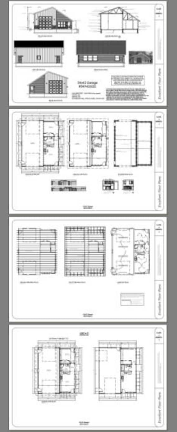 34x42 1 Rv Garage 1 Bedroom 1 Bath 1 400 Sq Ft Pdf Floor Plan Instant Download Model 2c