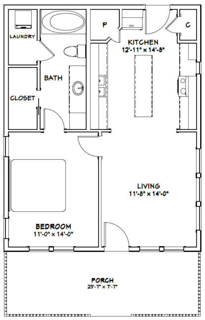 24x30 House 1-Bedroom 1-Bath 768 sq ft PDF Floor Plan | Etsy