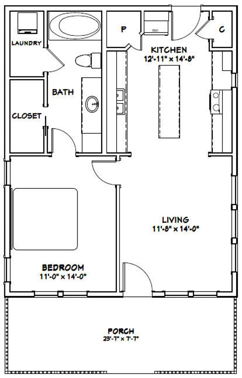 24x30 House 1-Bedroom 1-Bath 768 sq ft PDF Floor Plan | Etsy