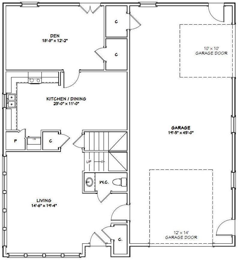 44x48 House 2-bedroom 2.5-bath 2,185 Sq Ft PDF Floor Plan Instant ...