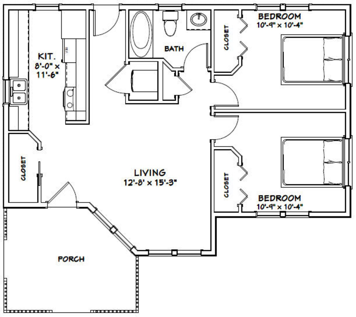 36x26 House 2-bedroom 1-bath 820 Sq Ft PDF Floor Plan - Etsy