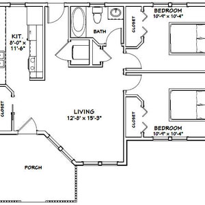 36x26 House 2-Bedroom 1-Bath 820 sq ft PDF Floor Plan Instant Download Model 2 image 2