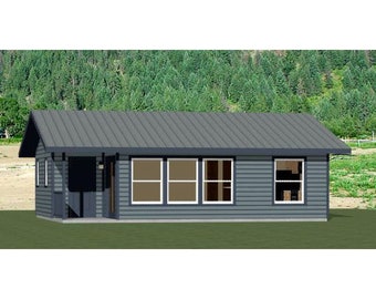 30x24 House -- 1-Bedroom 1-Bath -- 672 sq ft -- PDF Floor Plan -- Instant Download -- Model 1D