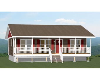 36x24 House -- 2-Bedroom 2-Bath -- 864 sq ft -- PDF Floor Plan -- Instant Download -- Model 4A