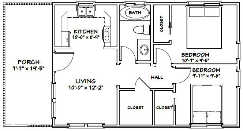 30x20 House 2Bedroom 1Bath 600 sq ft PDF Floor Plan Etsy
