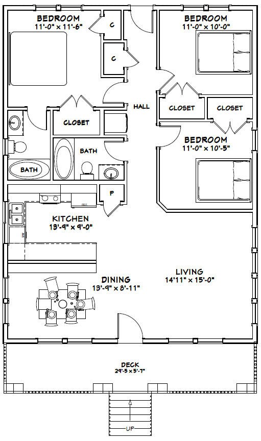 thumbnail interactive-video image 1 of 30x40 House Plan PDF - 3 Bedroom 2 Bath - 1,200 Sq Ft Modern Farmhouse Style - Model 2G - Instant Download 1 of 6